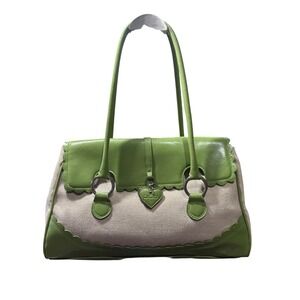 Vintage XOXO Y2K Lime Green Scalloped Canvas Heart Charm Shoulder Bag